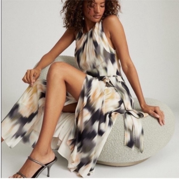 Reiss Giselle Smudge Print Midi Dress - Picture 1 of 9